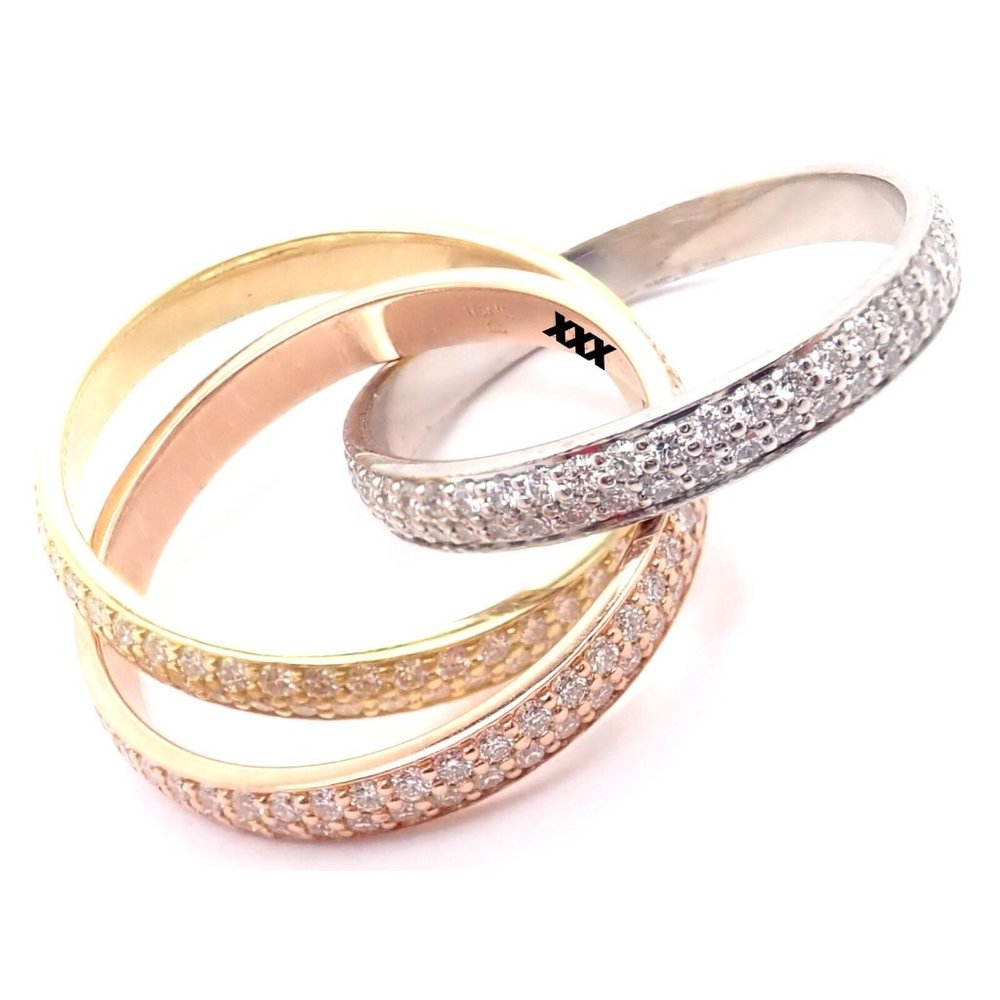 Authentic! Cartier Trinity 18k Gold Diamond Small Model Band Ring Size 51 Cert - Picture 7 of 10